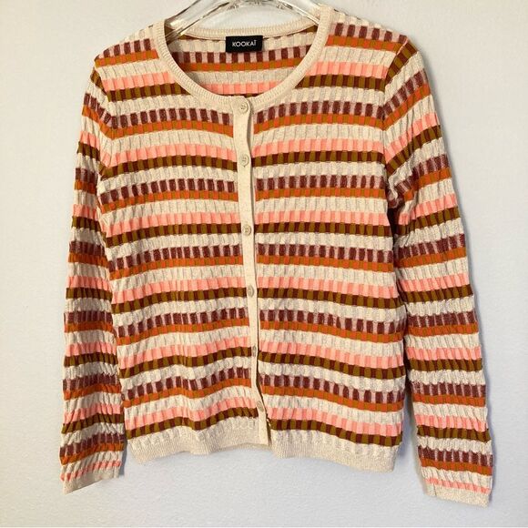 Kookai Sweater Women 1 (US 4/6) 3D Knit Fine‎ Sparkle Metallic Cardigan Colorful - Picture 1 of 9